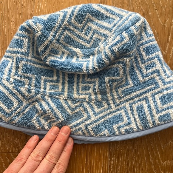 Blue and White Geometric Bucket Hat women’s terrycloth - Picture 2 of 6